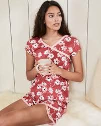 Asian Wrap Organic Cotton Shorty Pajamas - L(12-14) - Onyx Multi Floral