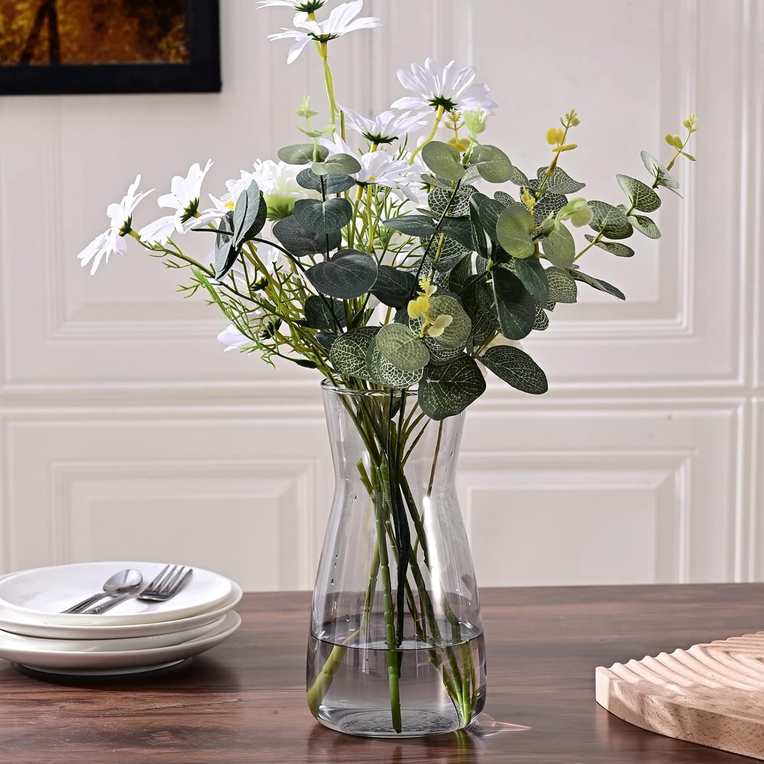 Glass Vases for Flowers, 8 Inch Tall Ins Modern Gray Crystal Clear Glass Vases for Centerpieces Home Desk Decoration, Decorative Glass