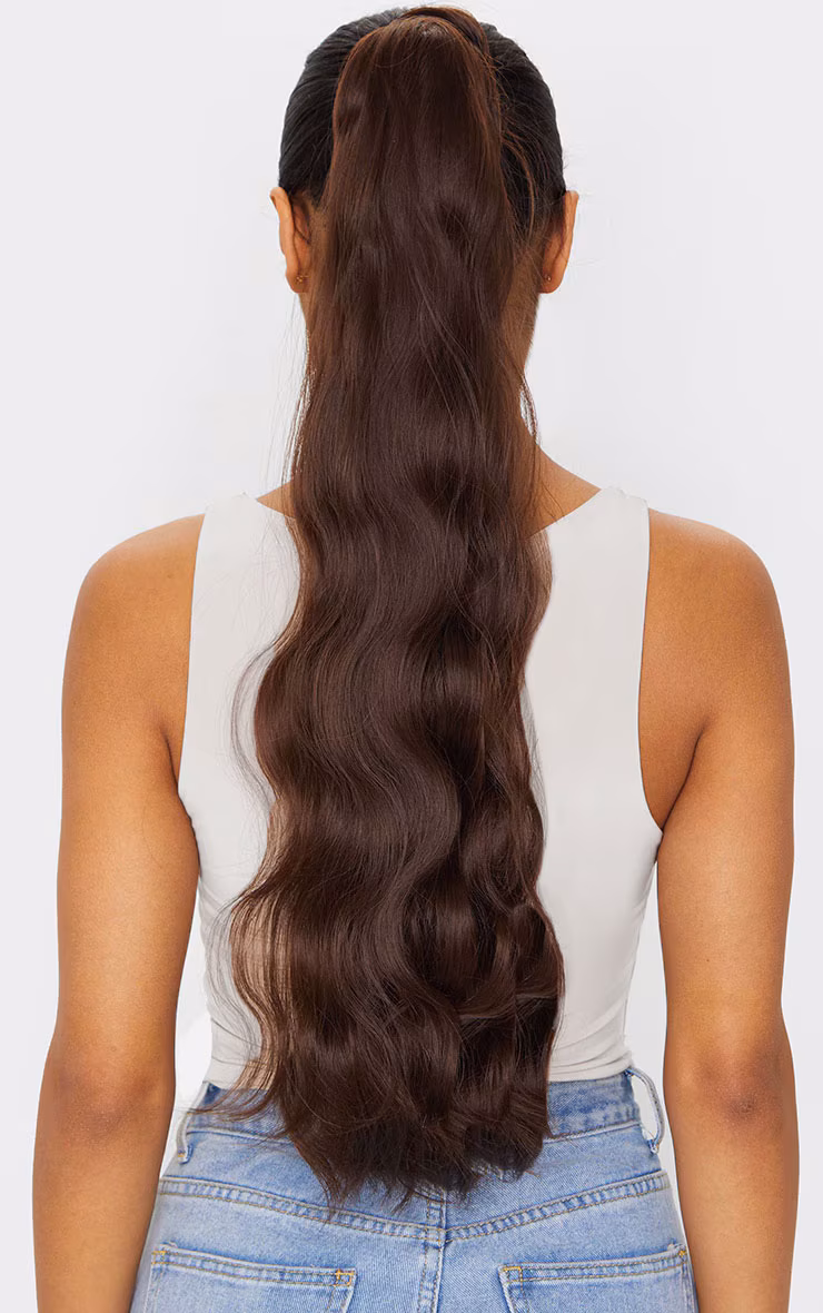 LullaBellz Grande Hollywood Wave 26" Wraparound Pony Chocolate Brown