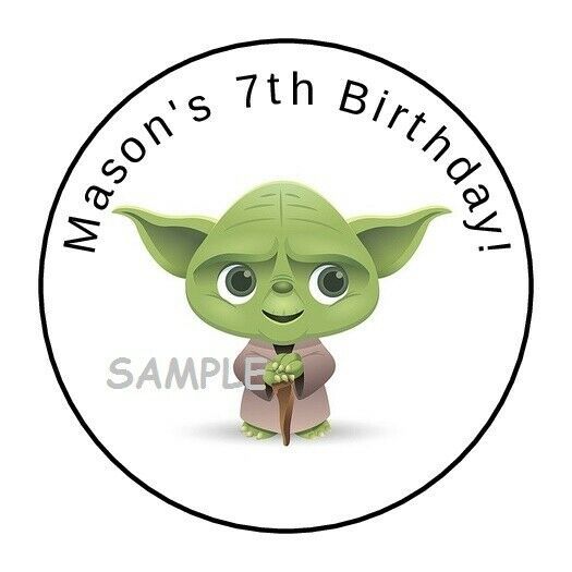 30 Baby Yoda Personalized Birthday Party Stickers Favors Labels round 1.5"