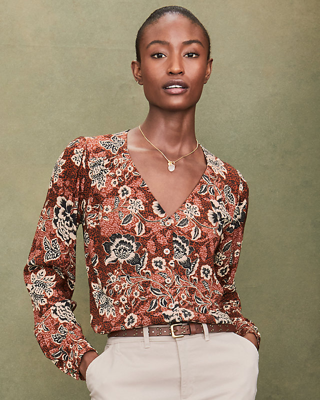 Easy Crêpe Button Up Blouse - S(4-6) - Rose Sonata Floral