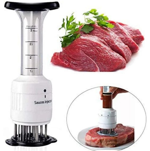 Stainless Steel 2-in-1 Meat Tenderizer & Marinade Injector with Needle for Steak, Beef, BBQ