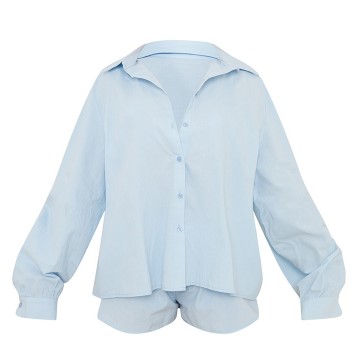 Baby Blue Cotton Oversized Shirt And Boxer Shorts PJ Set
