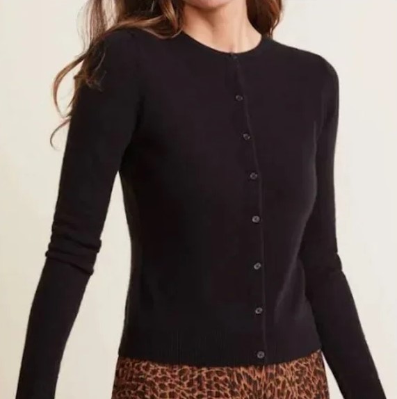 Cashmere Retro Cardigan Sweater - L(12-14) - Black