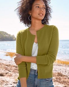 Cashmere Retro Cardigan Sweater - L(12-14) - Seabreeze