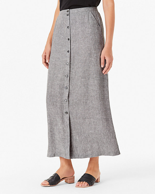 Button-Front Linen Maxi Skirt - 10 - Sea Salt