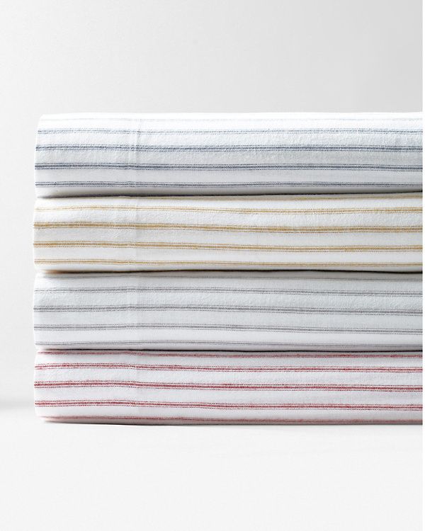 Cozy Ticking Organic Cotton Flannel Sheets - Twin - Fitted - Cranberry