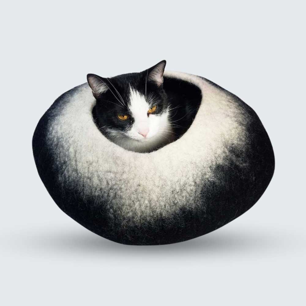 Charcoal & White Cat Cave | Pet Bed | PREMIUM