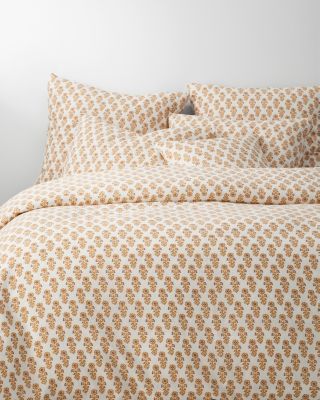 Artful Pattern Relaxed-Linen Duvet Cover - Twin - Gold Floral