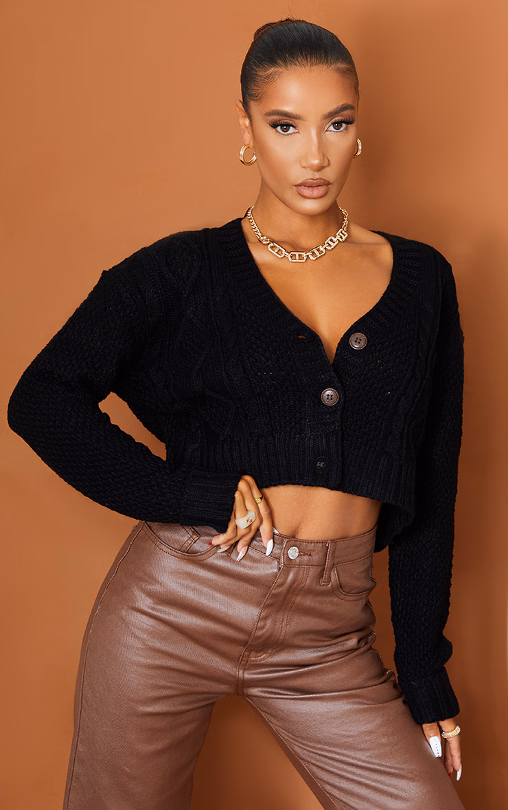 Women's Black Cable Cropped Cardigan - Size S