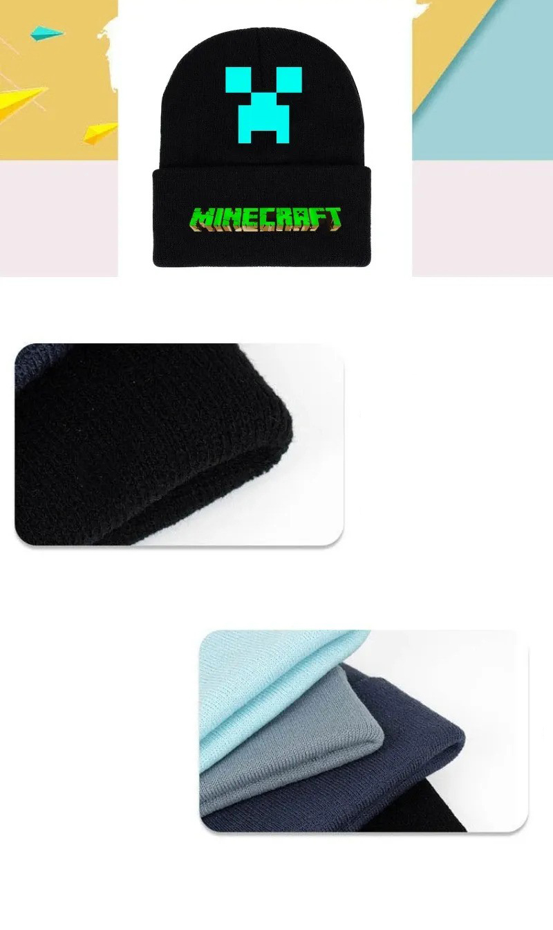 Description Picture 6 of itemMy World Minecrafts Autumn and Winter Knitted Hat Printed Cartoon Men's and Women's Bonnets for Women Beanies Hats Gifts Xmas