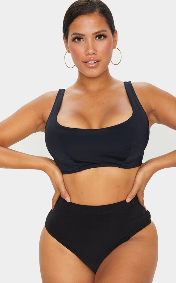 Women's Black Fuller Bust Scoop Neck Bikini Top - Size 10F