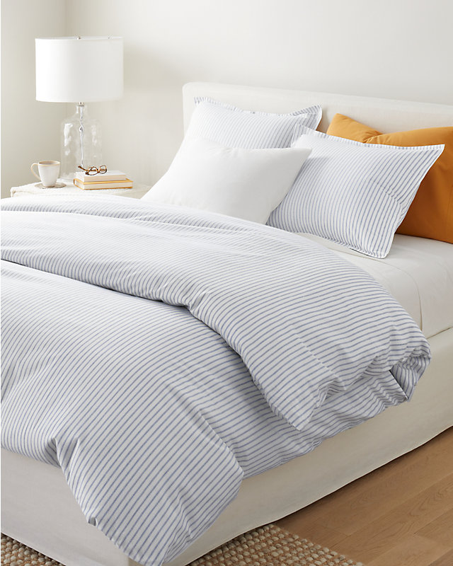 Covers - Flannel - Cozy Ticking Organic Cotton Flannel Duvet Cover - Double/Queen - 88" x 94" - Ink Blue
