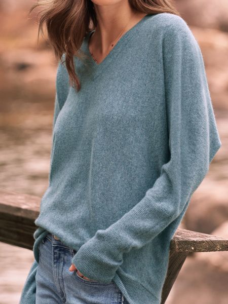 Cashmere V Neck Pullover Sweater - L(12-14) - Navy