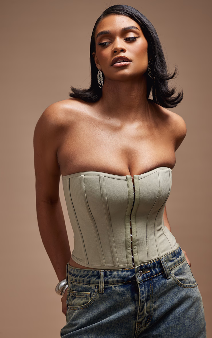 Sage Bandage Hook And Eye Structured Corset
