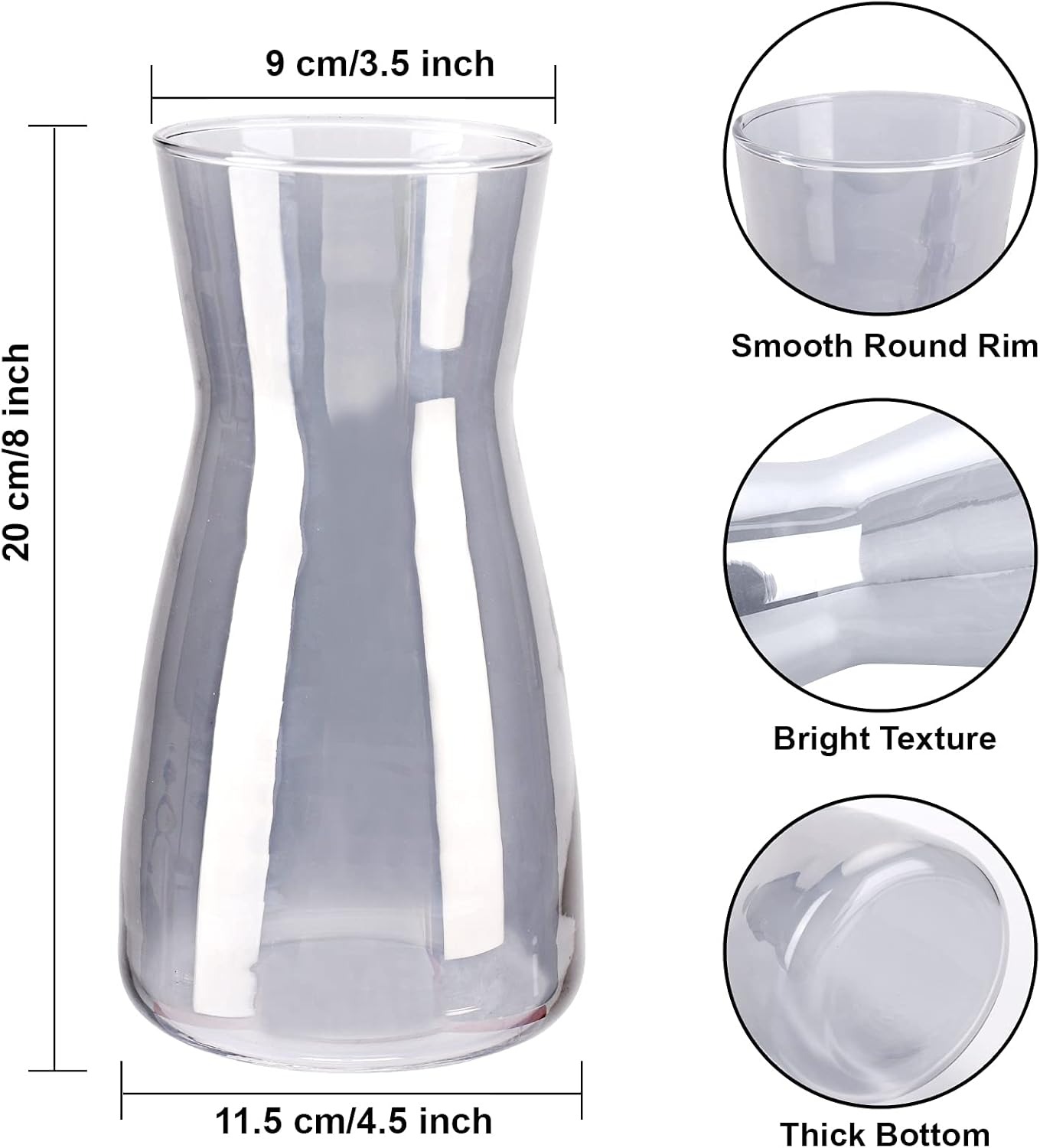 Glass Vases for Flowers, 8 Inch Tall Ins Modern Gray Crystal Clear Glass Vases for Centerpieces Home Desk Decoration, Decorative Glass