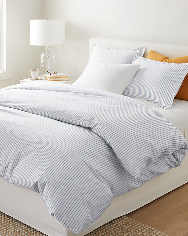 Cozy Ticking Organic Cotton Flannel Duvet Cover - Double/Queen - 88" x 94" - Ink Blue