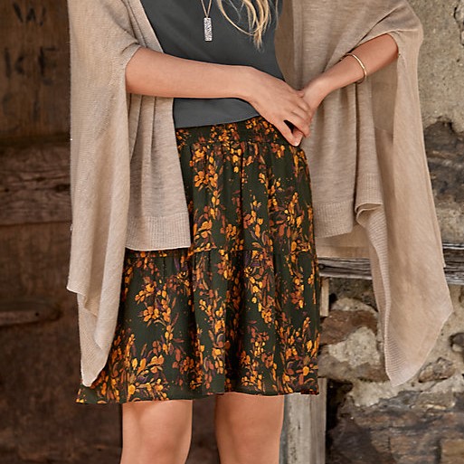 Easy Crinkled Silk Chiffon Skirt - L(12-14) - Brick Vine Floral