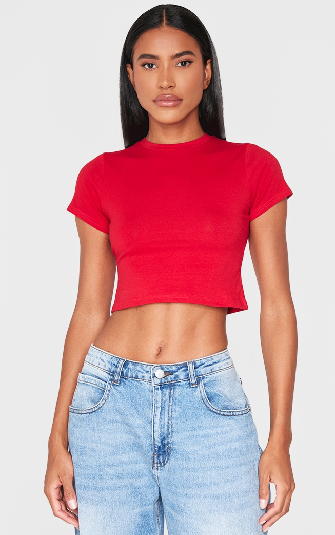 Basic Red Short Sleeve Crop T Shirt