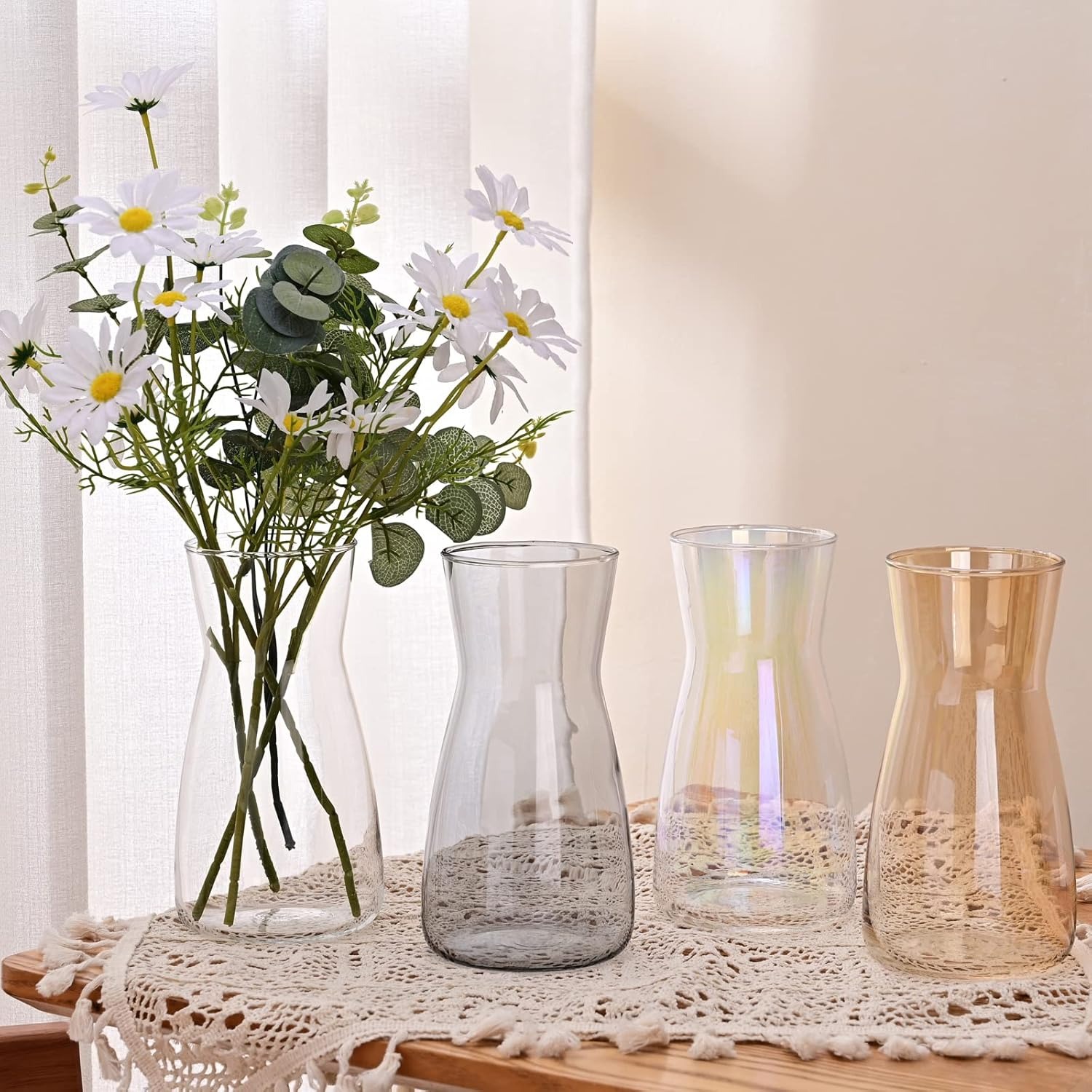 Glass Vases for Flowers, 8 Inch Tall Ins Modern Gray Crystal Clear Glass Vases for Centerpieces Home Desk Decoration, Decorative Glass
