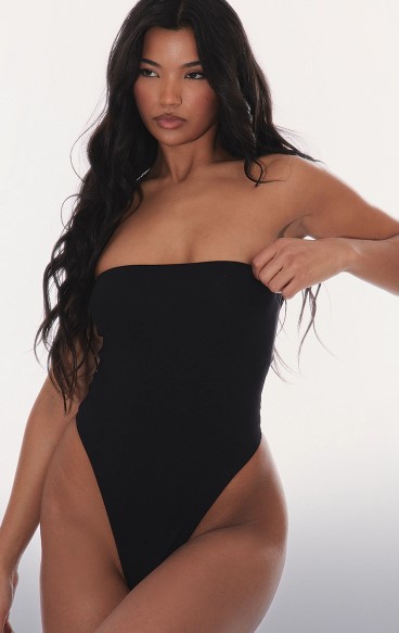 Basic Black Cotton Blend Bandeau Bodysuit