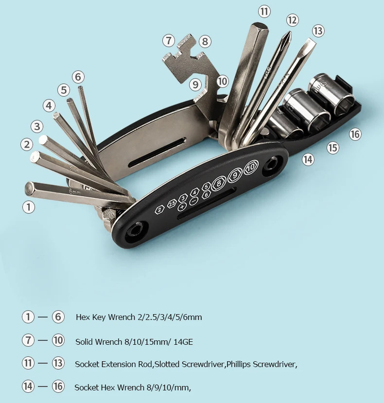 Description Picture 2 of itemSahoo 21047 16-in-1 Multi-Function Bike Repair Tool Kit with Saddle Bag