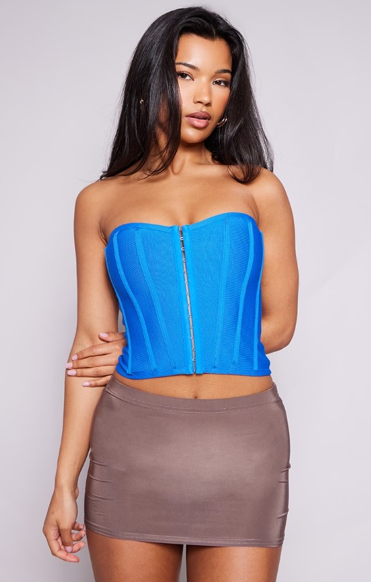 Bright Blue Bandage Hook And Eye Structured Corset