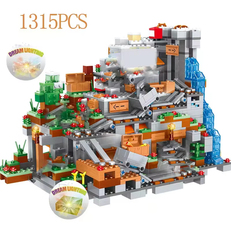 Hot Toys 1315PCS Compatible My World Building Blocks Minecraftinglys Mountain Cave Villages Figures Model Building Children Toys