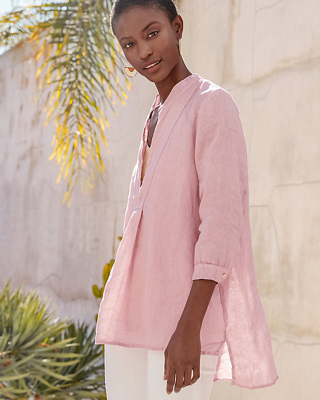 CP Shades Dakota Linen Tunic Top - S(2-4) - Blue Chambray