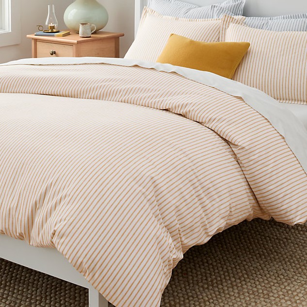Covers - Cozy Ticking Organic Cotton Flannel Duvet Cover - Double/Queen - 88" x 94" - Amber