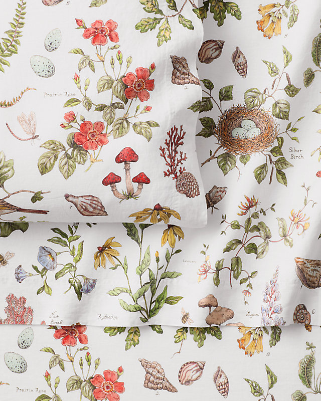 Full / Double - Print - Botanical Garden Relaxed Linen Fitted Sheet - Twin - Multi