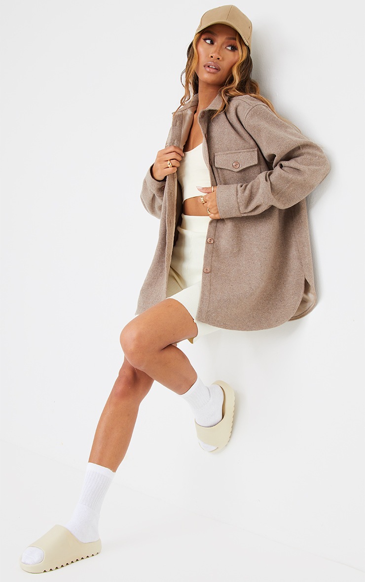 Women's Camel Woven Longline Shacket - Size 16