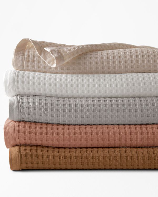 Chunky Waffle Weave Organic Cotton Blanket and Throw - Smoky Coral