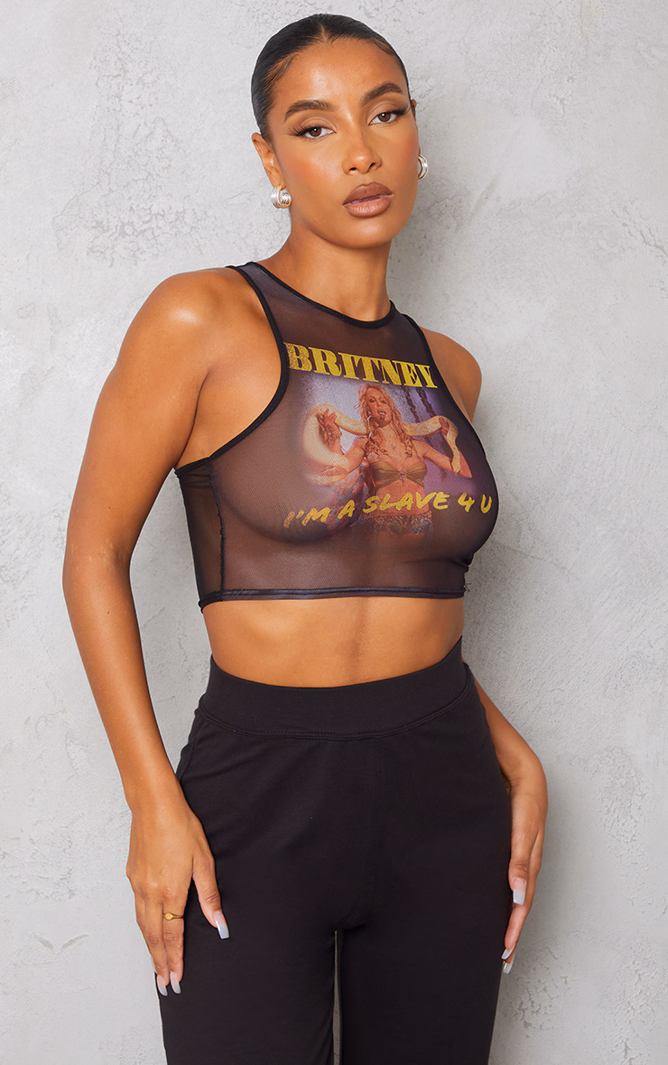 PrettyLittleThing - Women's Black Britney Spears Print Mesh Vest - Size 4