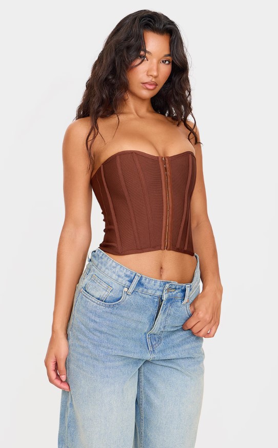 Chocolate Bandage Hook And Eye Structured Corset