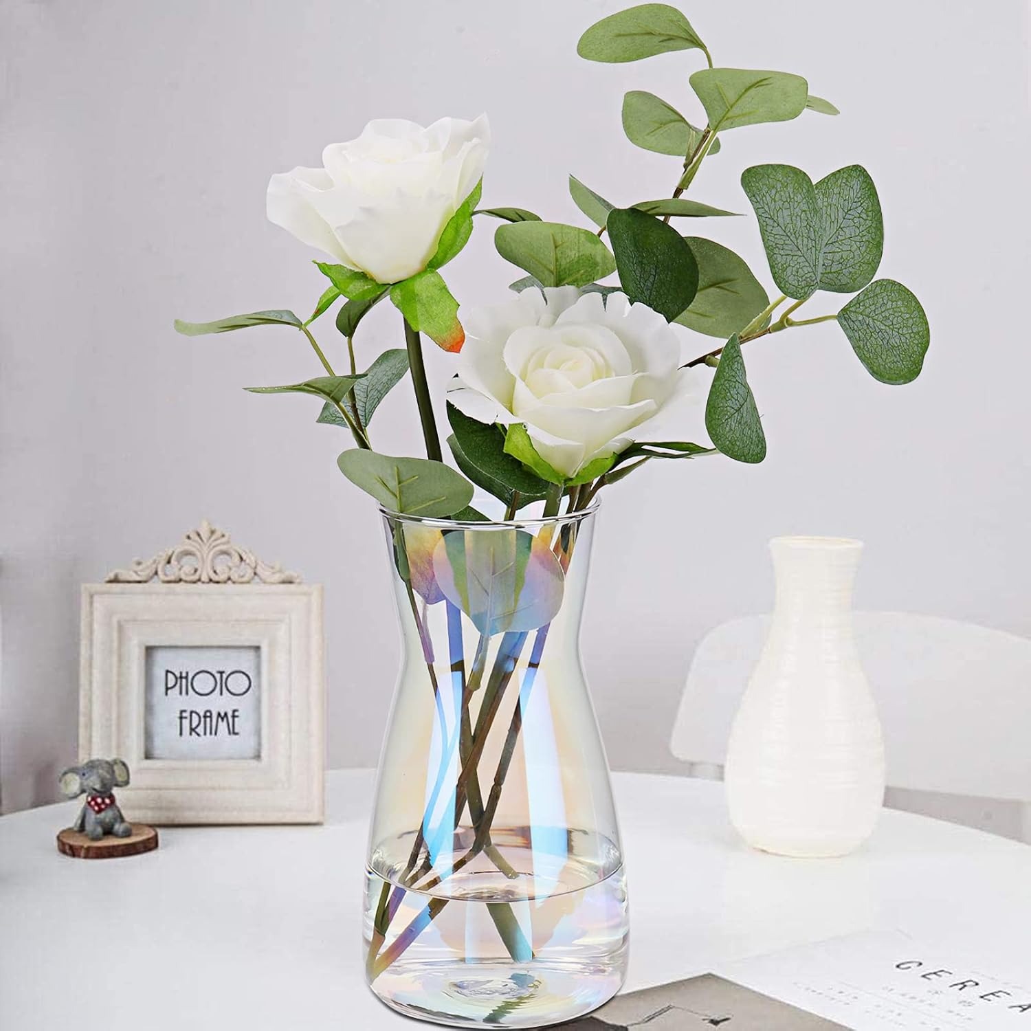 Glass Vases for Flowers, 8 Inch Tall Ins Modern Gray Crystal Clear Glass Vases for Centerpieces Home Desk Decoration, Decorative Glass