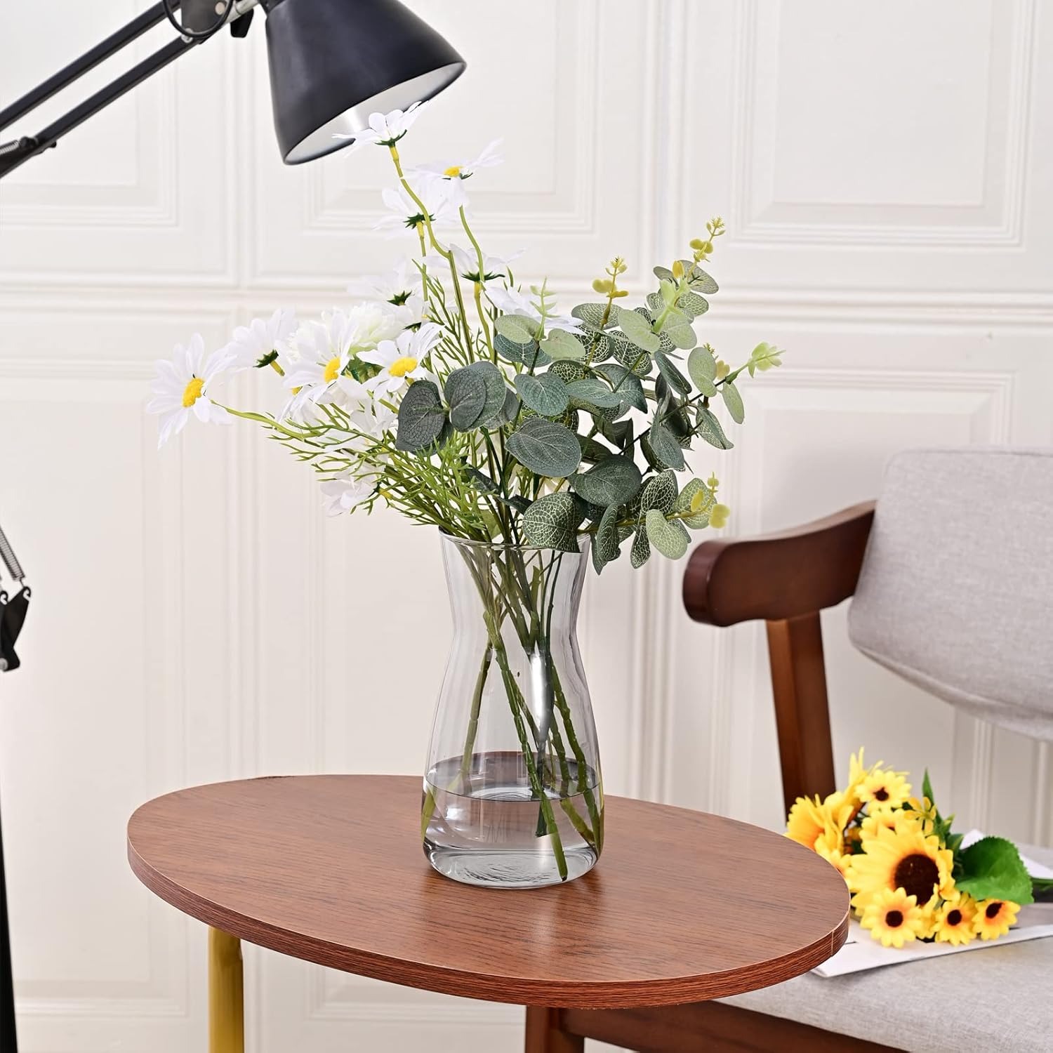 Glass Vases for Flowers, 8 Inch Tall Ins Modern Gray Crystal Clear Glass Vases for Centerpieces Home Desk Decoration, Decorative Glass