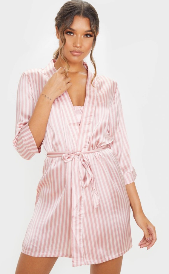 Women's Pink Stripe Satin Robe - Size L