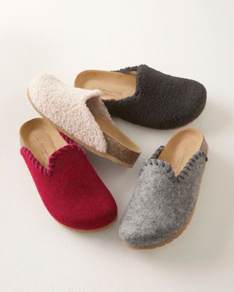 Boiled Wool Slipper Mules - 10 - Cherry Heather Whipstitch
