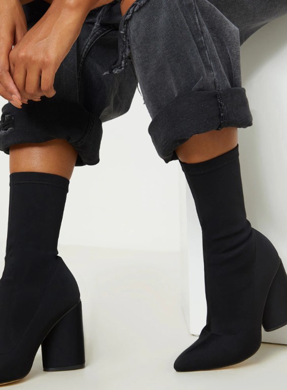 Women's Black Chunky Block Heel Sock Boot - Size 7