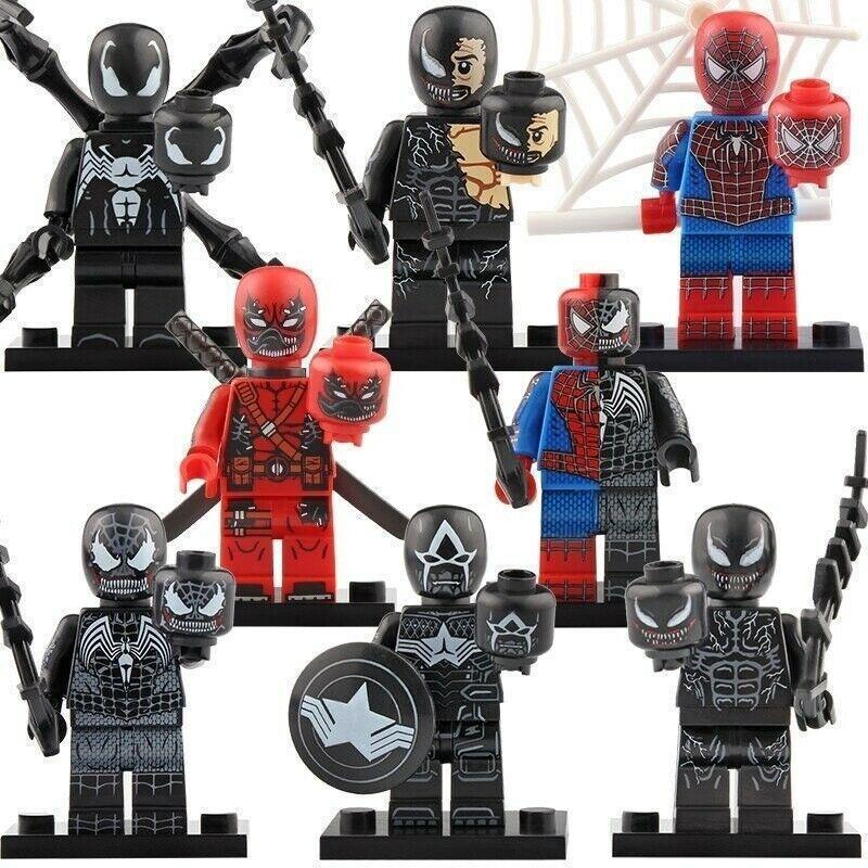 8pcs/set Iconic Brand Symbiote Spiderman Agent Venom Venompool Eddie Brock Minifigures