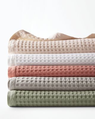 Cotton - Chunky Waffle Weave Organic Cotton Blanket and Throw - Smoky Coral