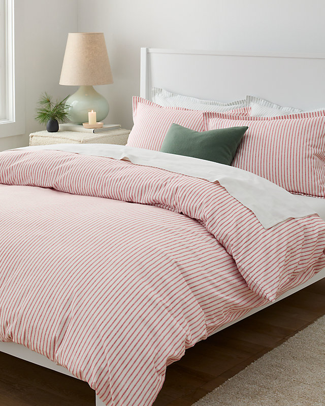 Cozy Ticking Organic-Cotton Flannel Duvet Cover