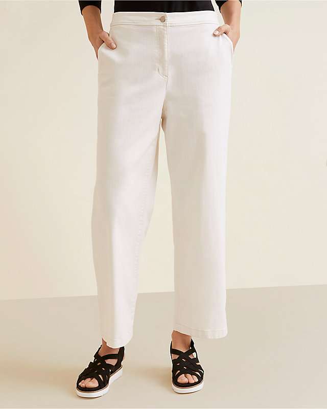 EILEEN FISHER Organic Cotton Stretch Denim Wide Leg High Rise Jeans - M(10-12) - Undyed Natural
