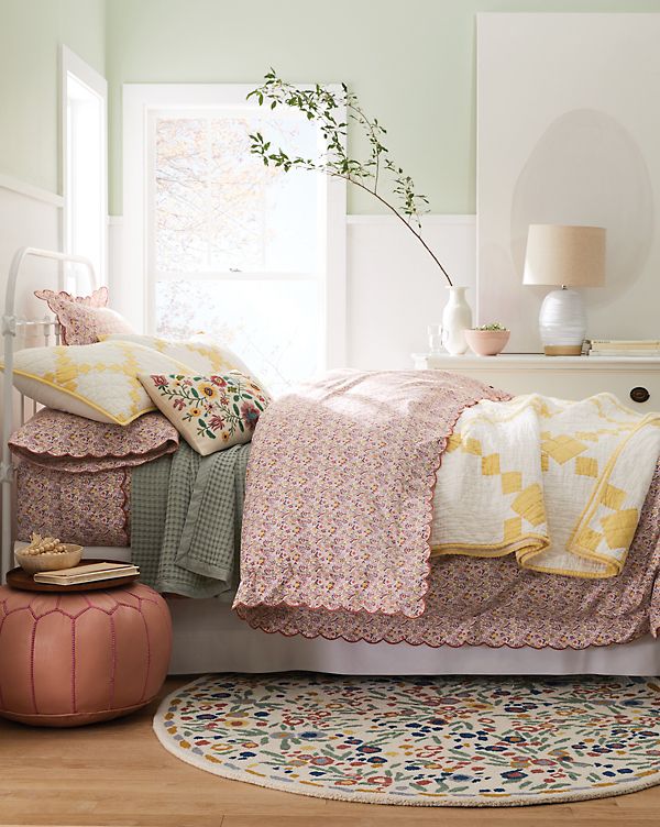 Agnes Pieced Linen Quilt - King/Cal. King - Straw Gold/White