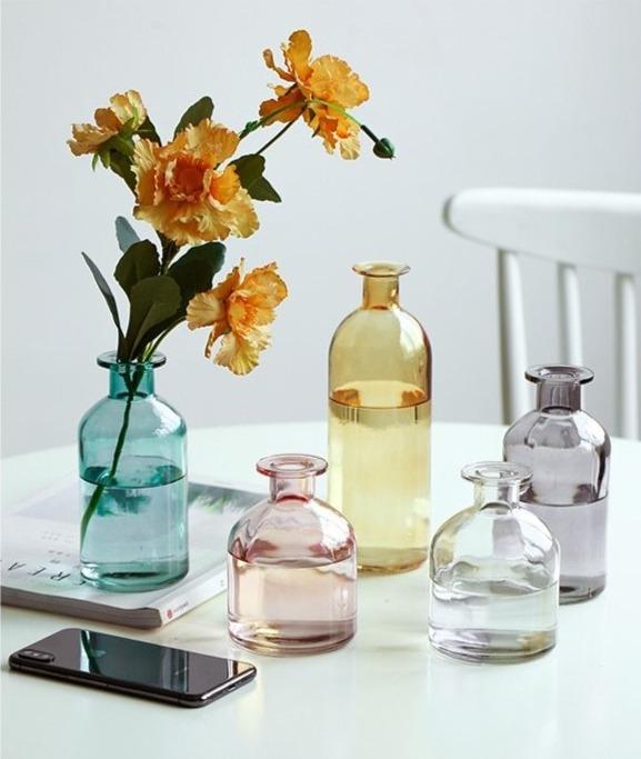 Colorful glass bud vases